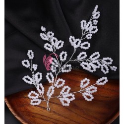 Accesoriu elegant pentru decor par AP010II Argintiu pentru mirese cu perle Albe + 2 Agrafe